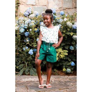 NWT - Girls Emerald Green Floral 2pc Short Set